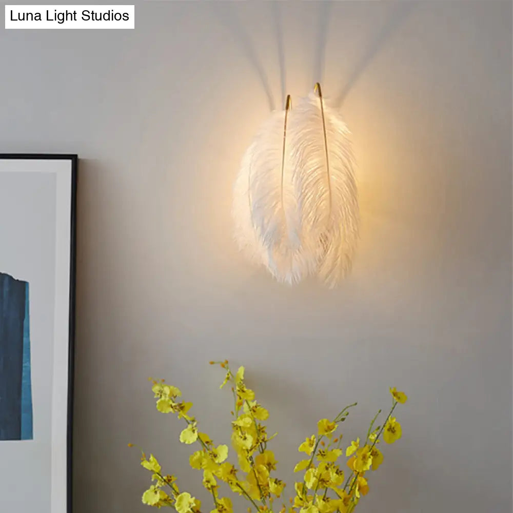 DecorBites™ Modern Furry Goose Feather Wall Lamp - Sleek Single-Bulb Sconce Light for Living Room (Grey/White)