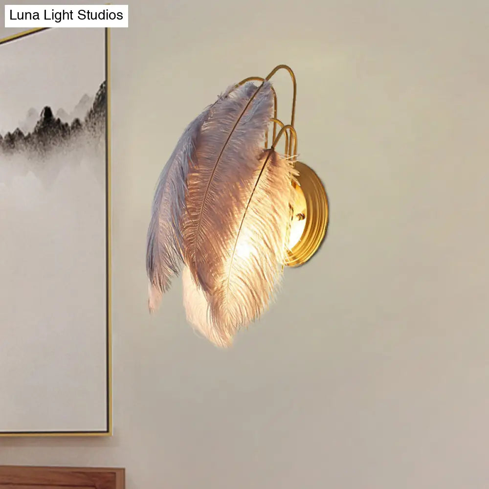 DecorBites™ Modern Furry Goose Feather Wall Lamp - Sleek Single-Bulb Sconce Light for Living Room (Grey/White)