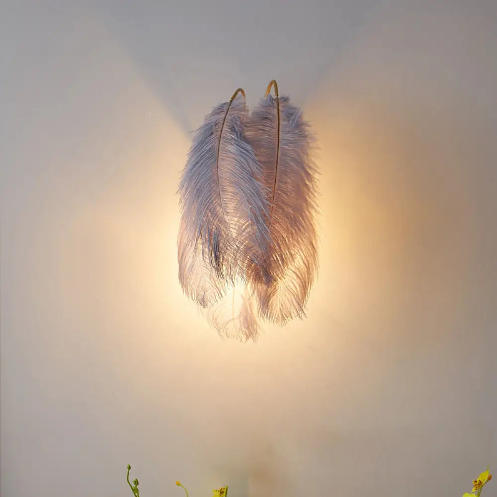 DecorBites™ Modern Furry Goose Feather Wall Lamp - Sleek Single-Bulb Sconce Light for Living Room (Grey/White)