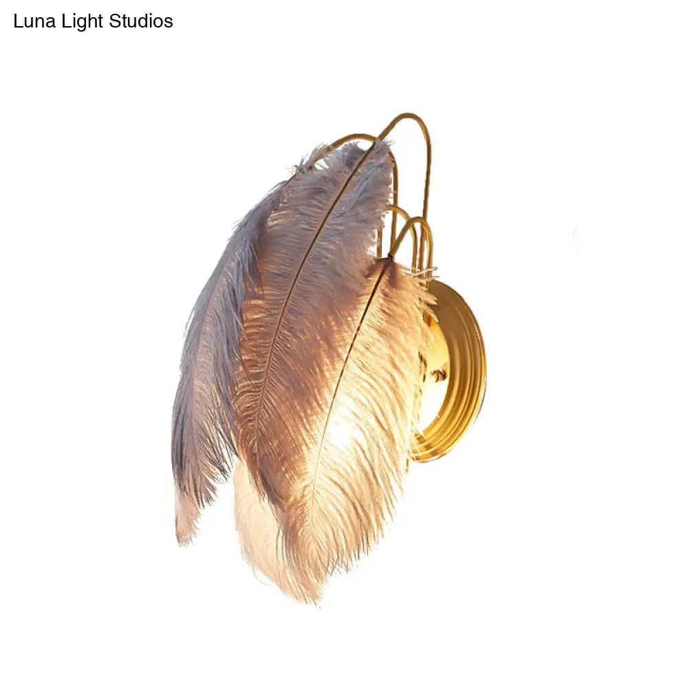 DecorBites™ Modern Furry Goose Feather Wall Lamp - Sleek Single-Bulb Sconce Light for Living Room (Grey/White)