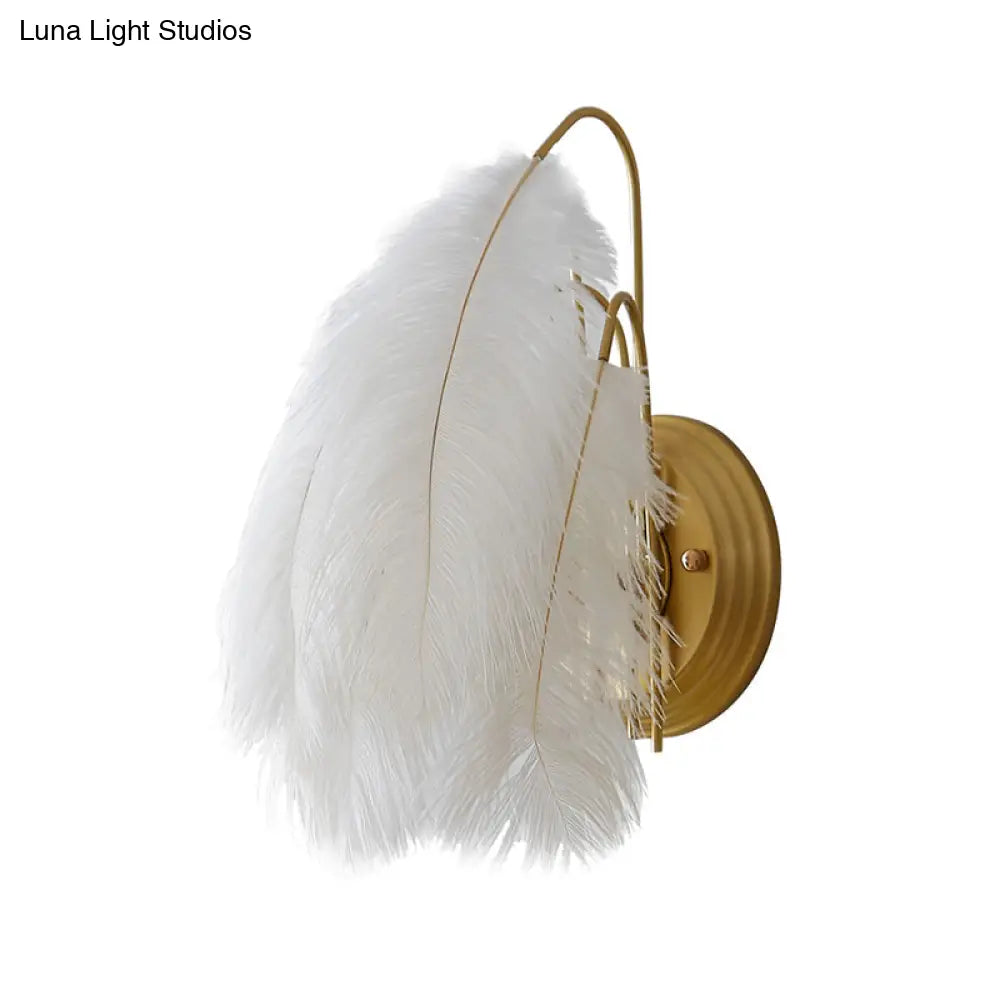 DecorBites™ Modern Furry Goose Feather Wall Lamp - Sleek Single-Bulb Sconce Light for Living Room (Grey/White)