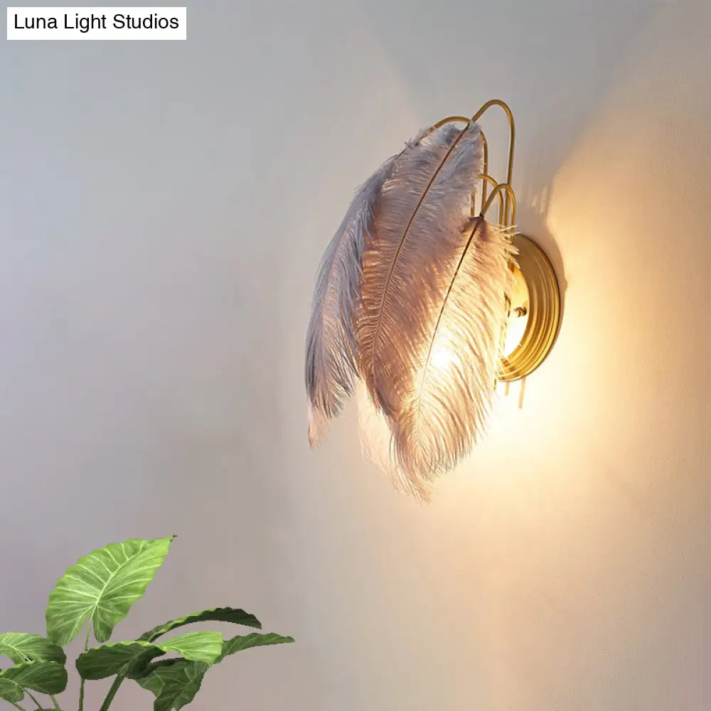 DecorBites™ Modern Furry Goose Feather Wall Lamp - Sleek Single-Bulb Sconce Light for Living Room (Grey/White)