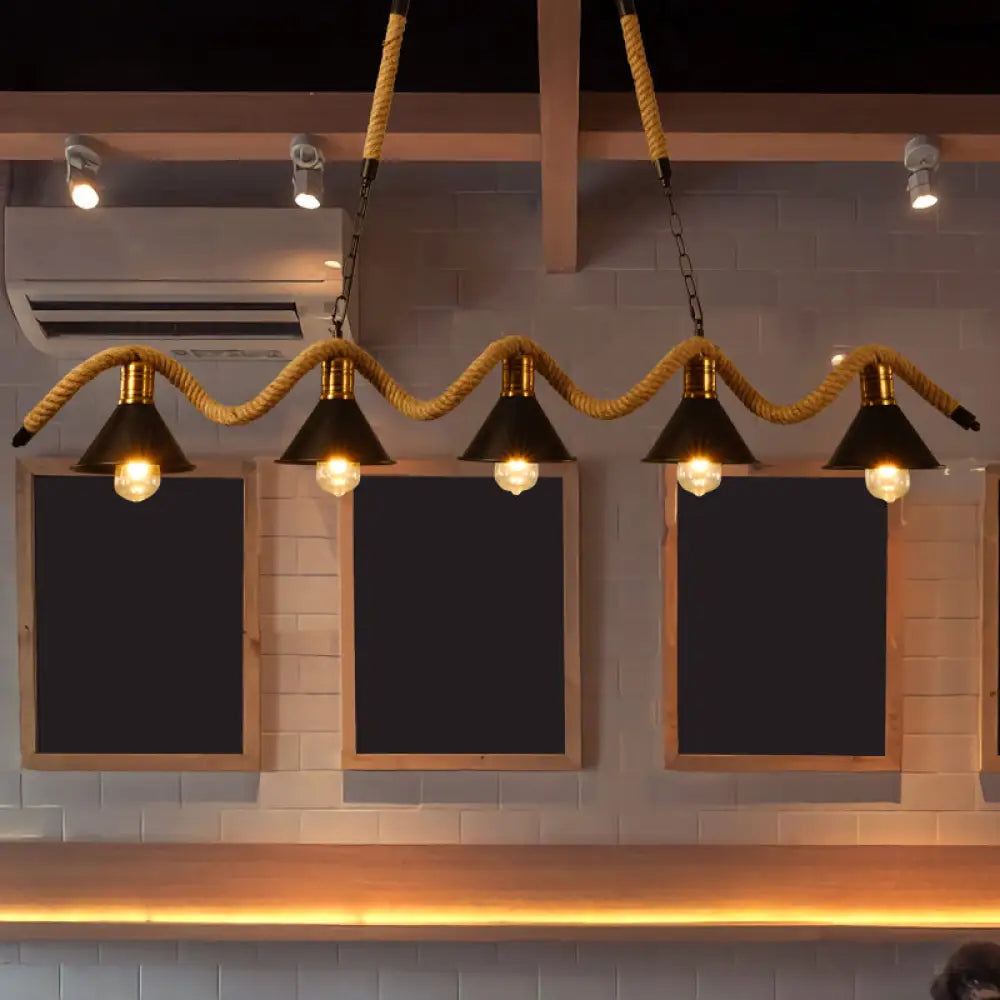 DecorBites™ Modern Geometric Metallic Island Pendant Lamp with Jute Rope Cord for Dining Room