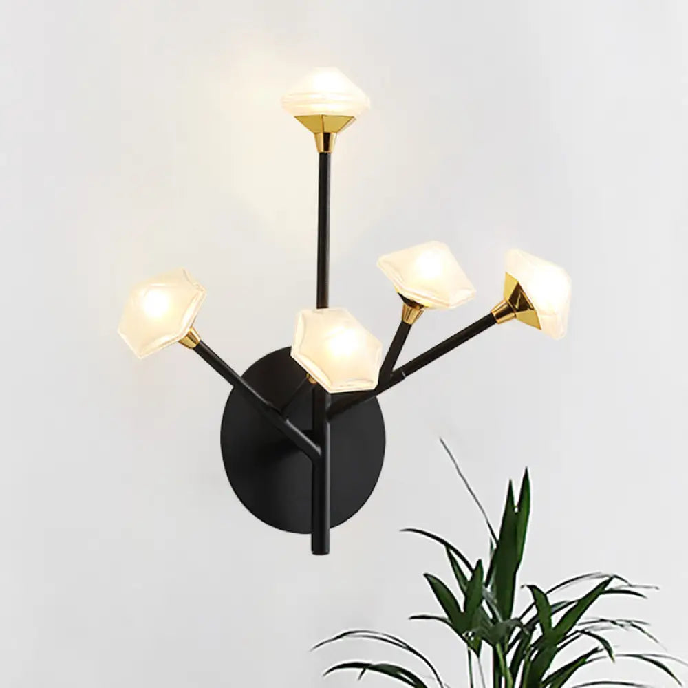 DecorBites™ Modern Geometric Wall Sconce with 5 Black/Gold Lights and Branching Acrylic Shade Design