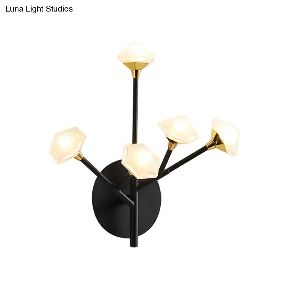 DecorBites™ Modern Geometric Wall Sconce with 5 Black/Gold Lights and Branching Acrylic Shade Design