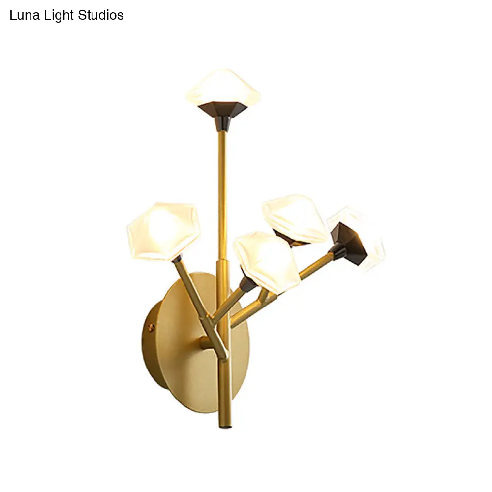 DecorBites™ Modern Geometric Wall Sconce with 5 Black/Gold Lights and Branching Acrylic Shade Design