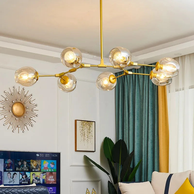 DecorBites™ Modern Glass Ball Pendant Chandelier - Black Gold
