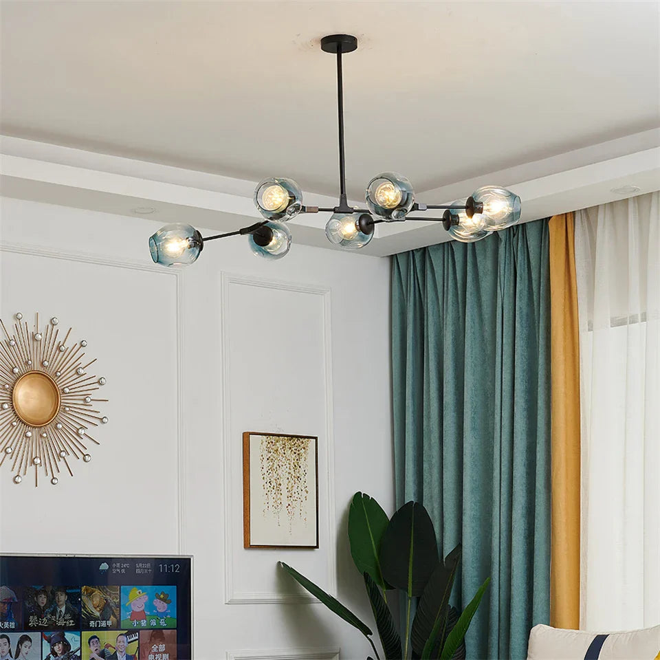 DecorBites™ Modern Glass Ball Pendant Chandelier - Black Gold