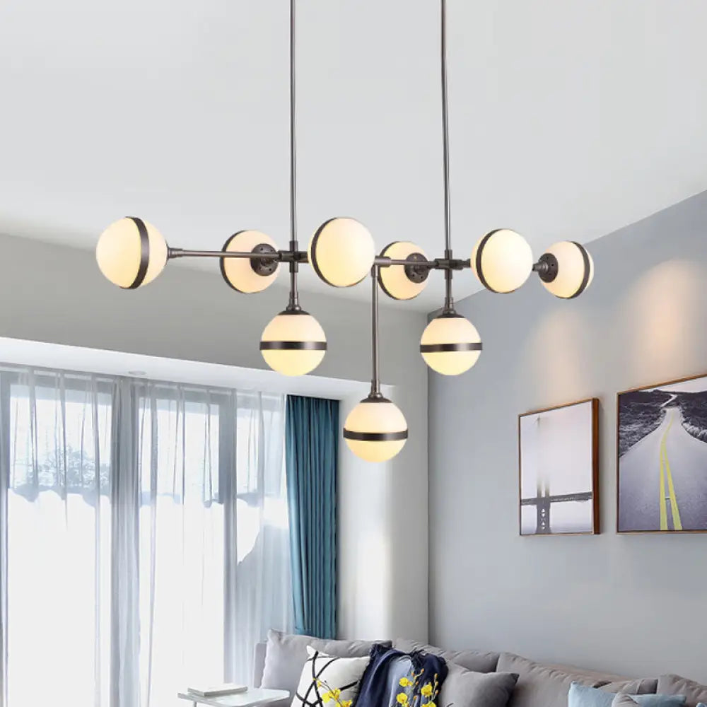 DecorBites™ Modern Glass Orb Chandelier with 9-Silver/Gold Finish Heads - Perfect Island Lighting for Restaurants & Hotels