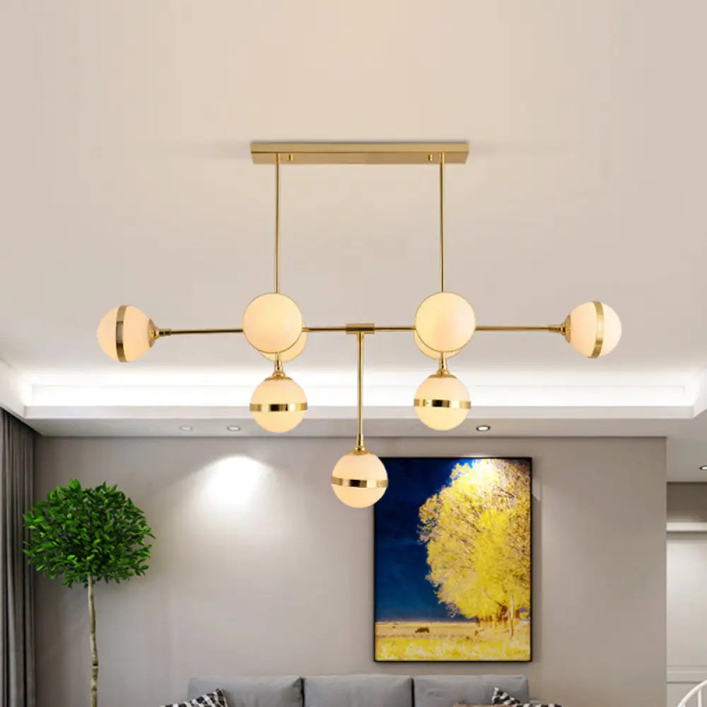 DecorBites™ Modern Glass Orb Chandelier with 9-Silver/Gold Finish Heads - Perfect Island Lighting for Restaurants & Hotels