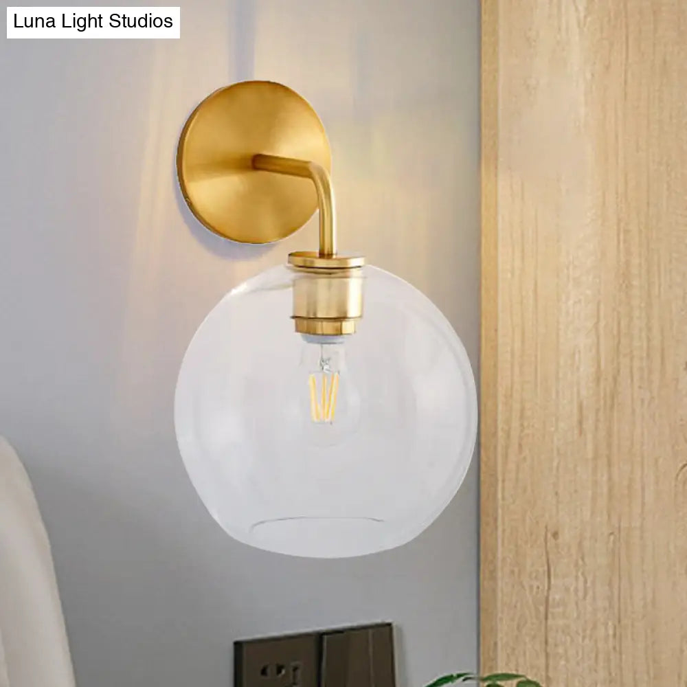 DecorBites™ Modern Glass Orb Wall Sconce with Brass Arm, Clear/White