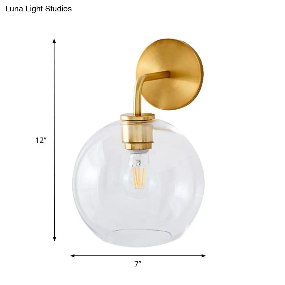 DecorBites™ Modern Glass Orb Wall Sconce with Brass Arm, Clear/White