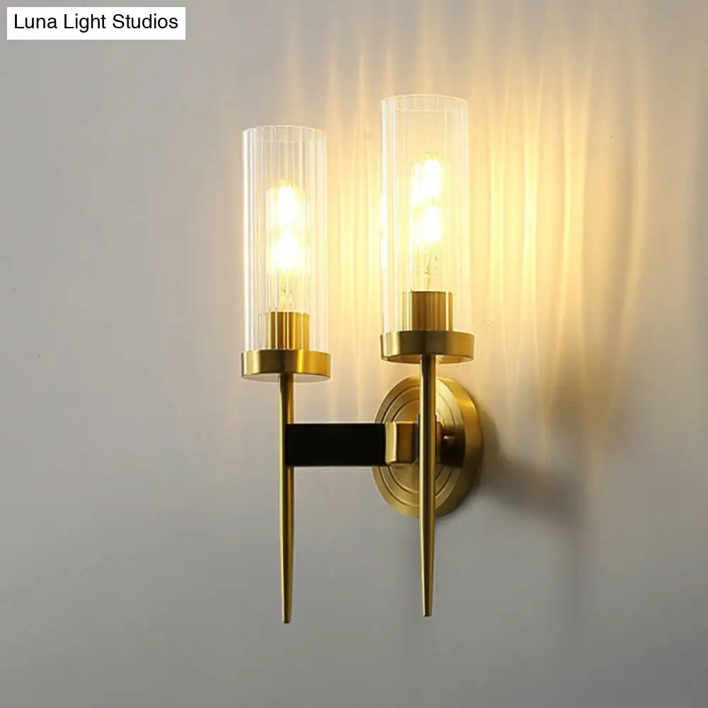 DecorBites™ Modern Glass Tube Wall Sconce with Prismatic Design & Brass Finish for Living Room