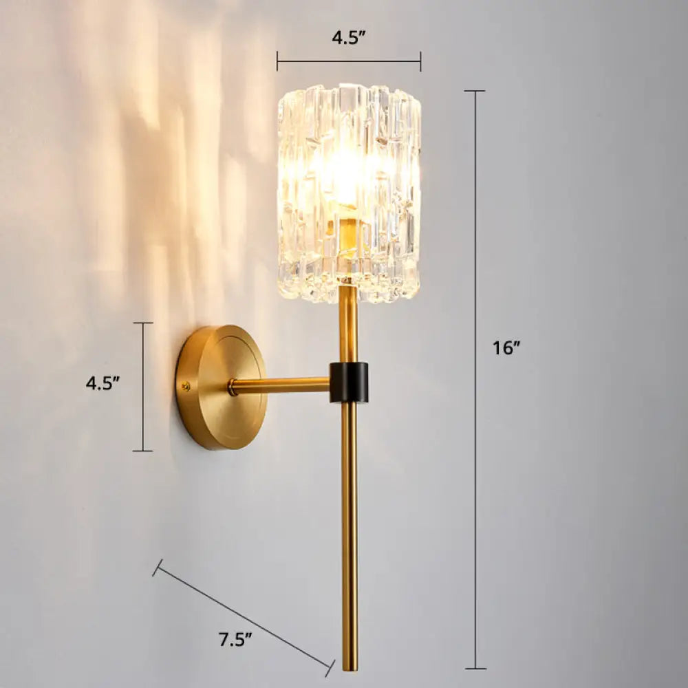 DecorBites™ Modern Glass Wall Sconce with Clear Carvings, Gold Finish – Perfect for Living Room