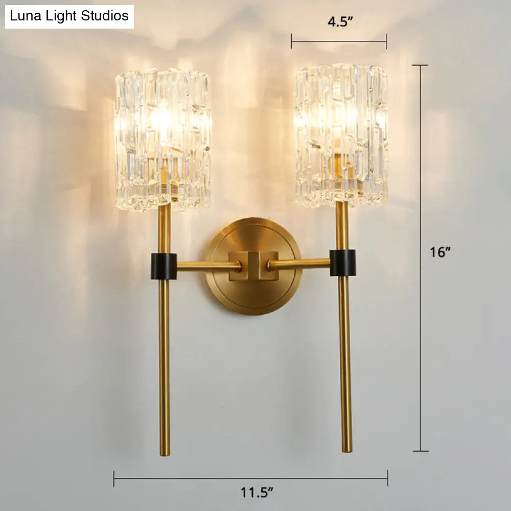 DecorBites™ Modern Glass Wall Sconce with Clear Carvings, Gold Finish – Perfect for Living Room