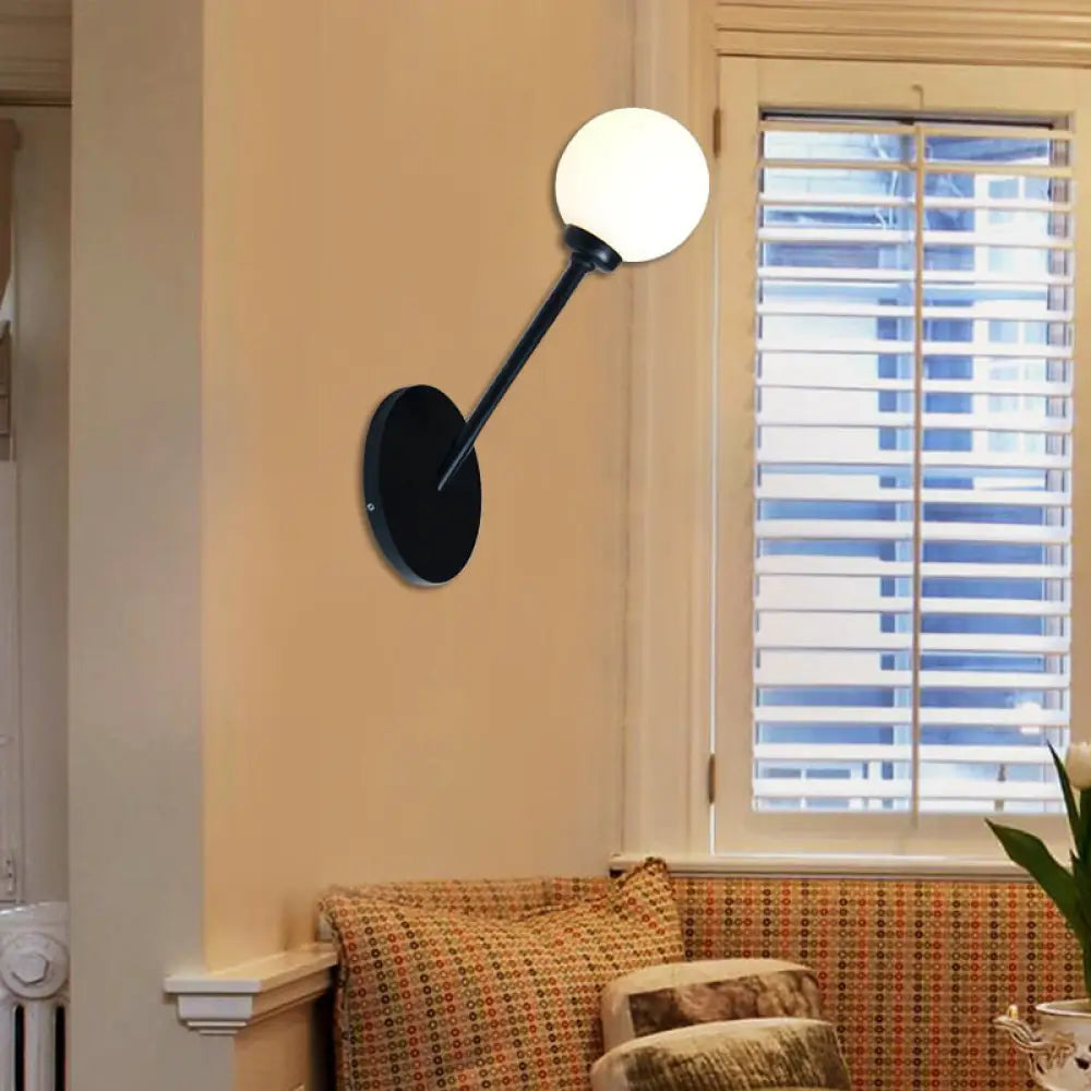 DecorBites™ Modern Global Wall Lighting, White Glass 1 Bulb Dining Room Lamp - Black
