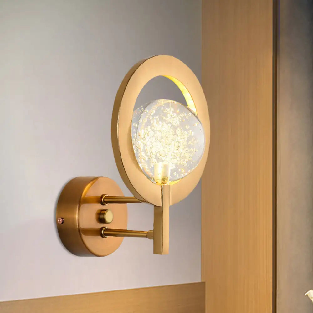 DecorBites™ Modern Globe Wall Lamp with Clear Crystal and LED Light in Gold Finish