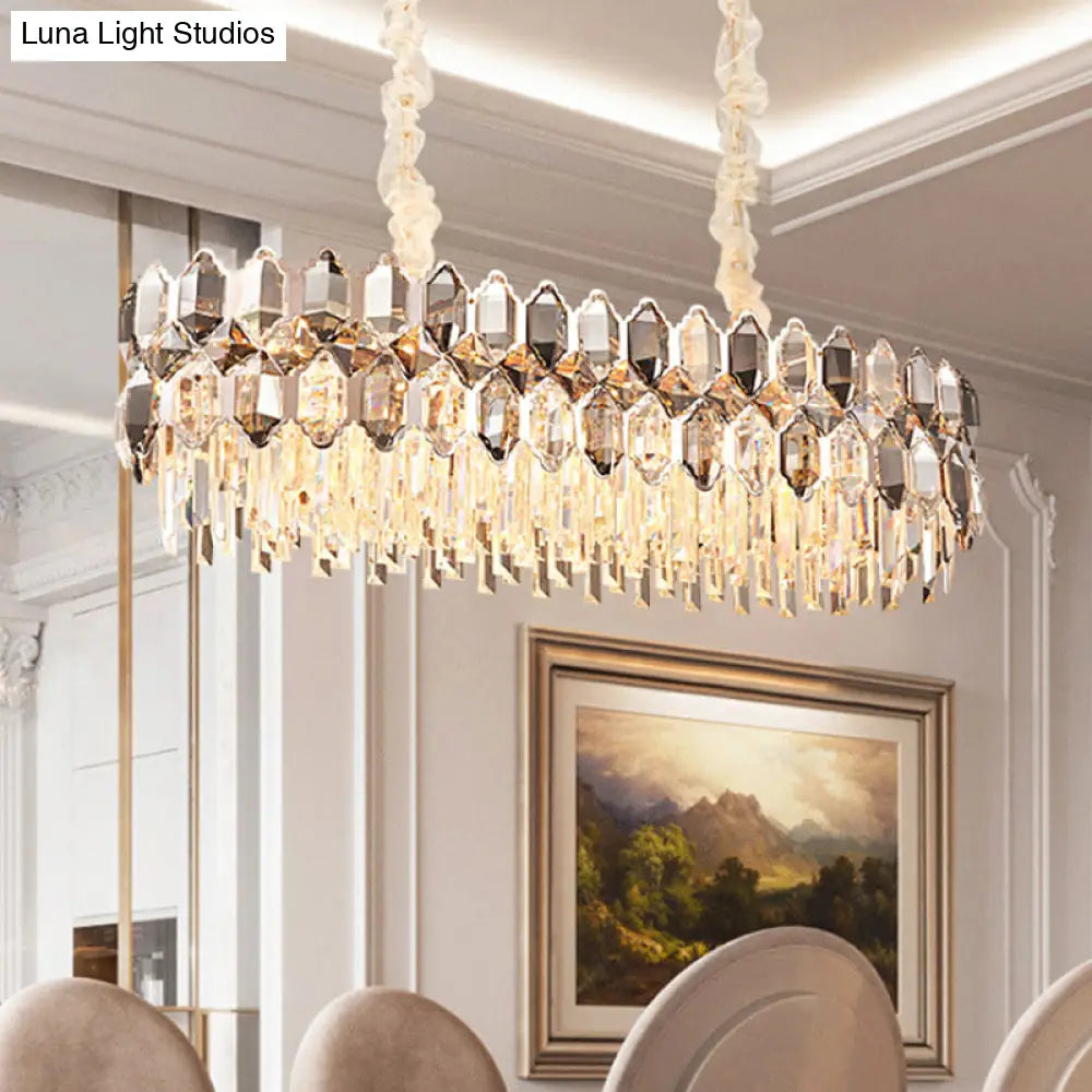 DecorBites™ Modern Gold Circle Suspension Pendant Light with Clear Crystal Prisms - 12-Head Island Lighting Fixture