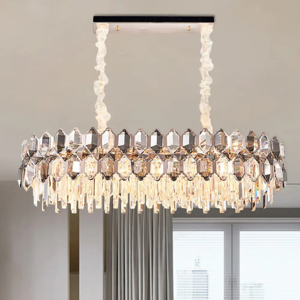 DecorBites™ Modern Gold Circle Suspension Pendant Light with Clear Crystal Prisms - 12-Head Island Lighting Fixture