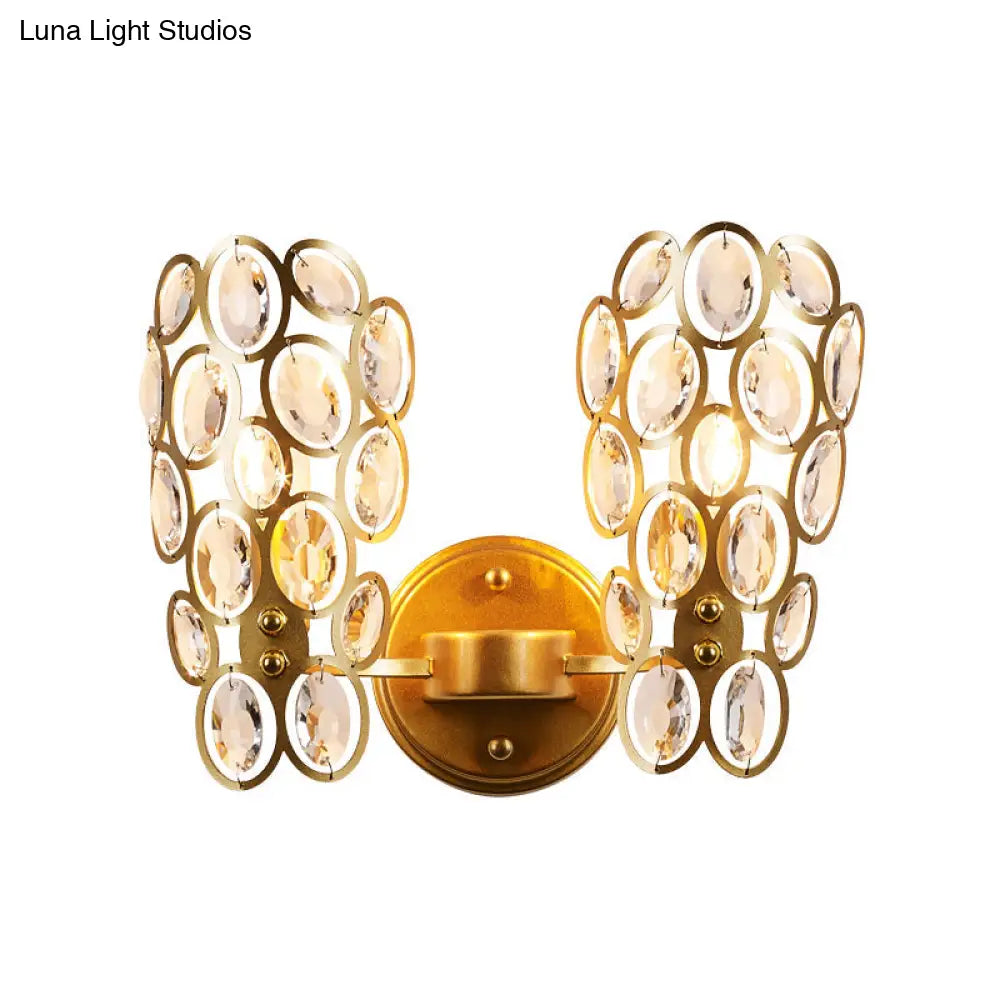 DecorBites™ Modern Gold Circles Wall Sconce Light with Crystal Deco - 2 Lights for Bedroom