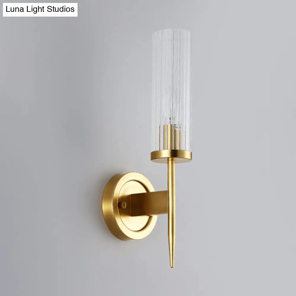 DecorBites™ Modern Gold Corner Wall-Mount Lamp with Clear Glass: Cylinder Sconce Lighting
