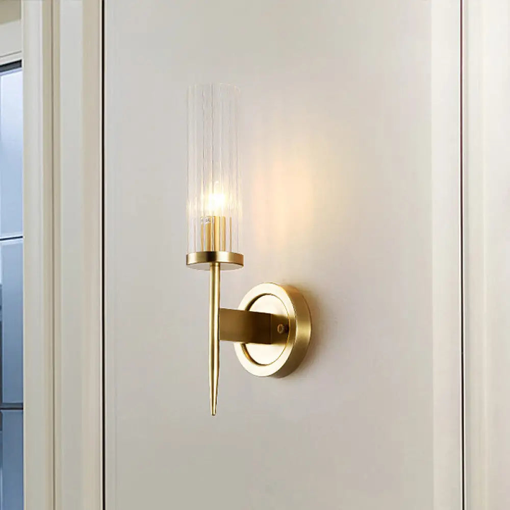 DecorBites™ Modern Gold Corner Wall-Mount Lamp with Clear Glass: Cylinder Sconce Lighting