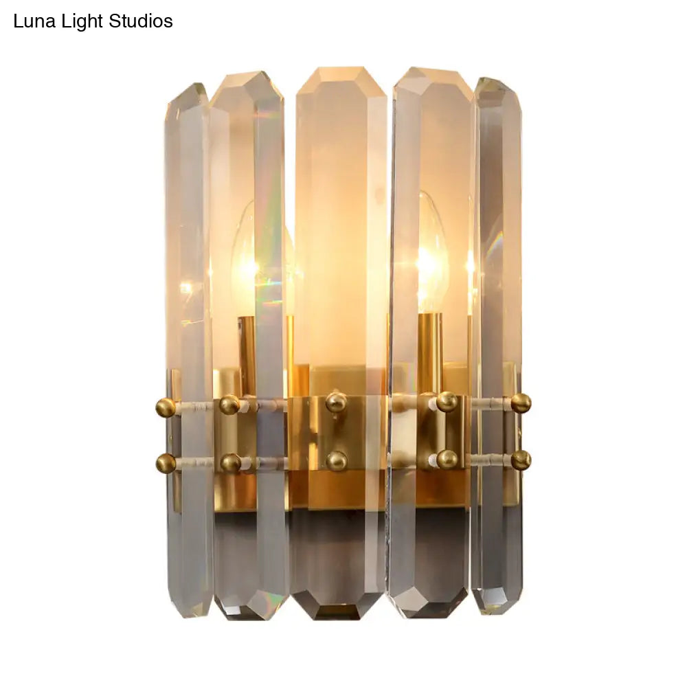 DecorBites™ Modern Gold Crystal Flush Wall Sconce: Half-Cylinder Rectangle-Cut Lamp with 2 Lights for Hallways
