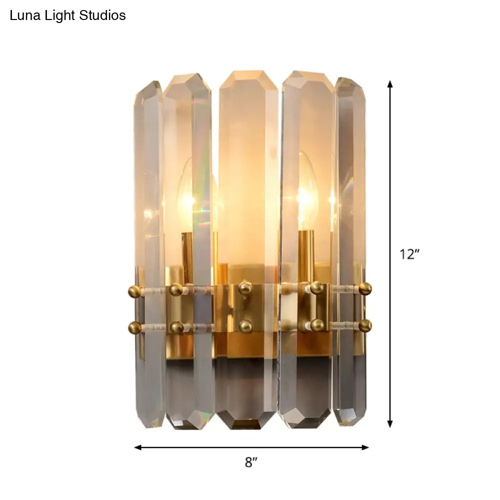 DecorBites™ Modern Gold Crystal Flush Wall Sconce: Half-Cylinder Rectangle-Cut Lamp with 2 Lights for Hallways