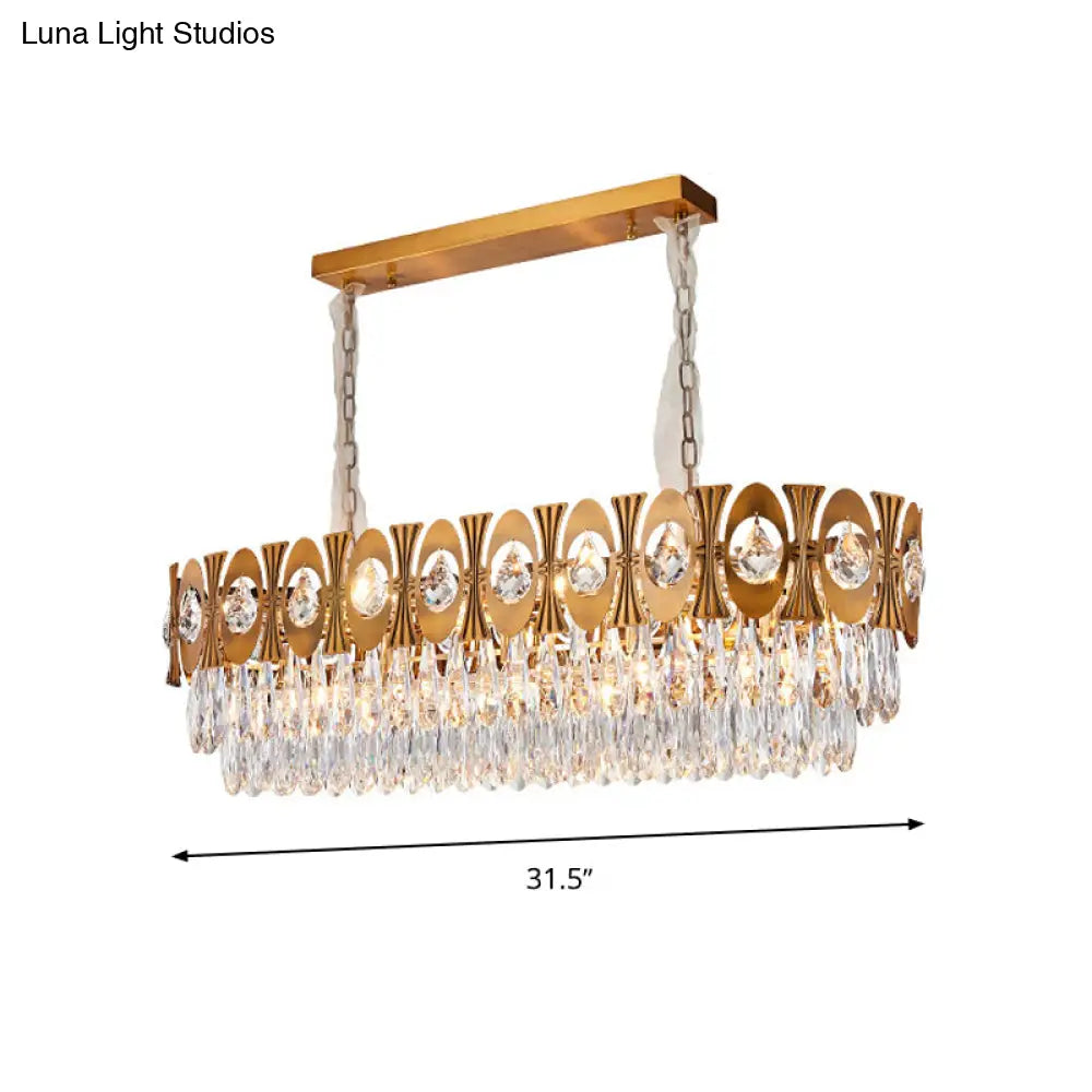 DecorBites™ Modern Gold Crystal Rod Island Pendant Light - 10 Heads, Oval Suspension Design
