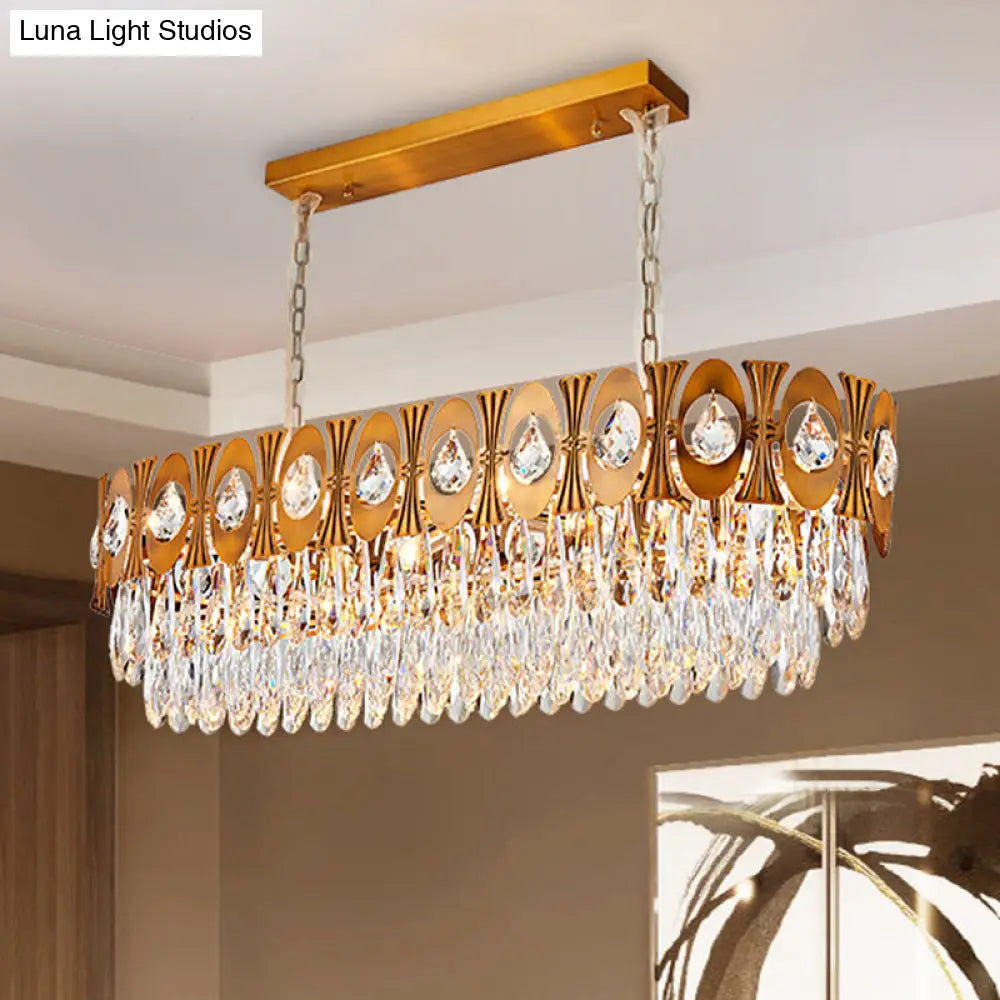 DecorBites™ Modern Gold Crystal Rod Island Pendant Light - 10 Heads, Oval Suspension Design