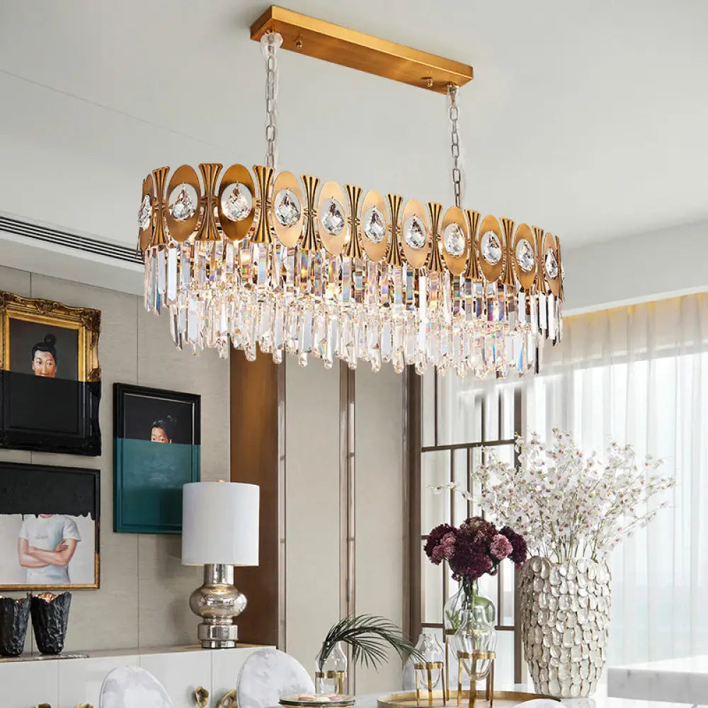 DecorBites™ Modern Gold Crystal Rod Island Pendant Light - 10 Heads, Oval Suspension Design