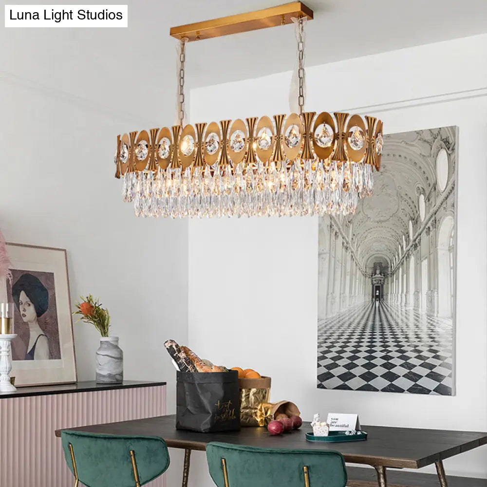 DecorBites™ Modern Gold Crystal Rod Island Pendant Light - 10 Heads, Oval Suspension Design
