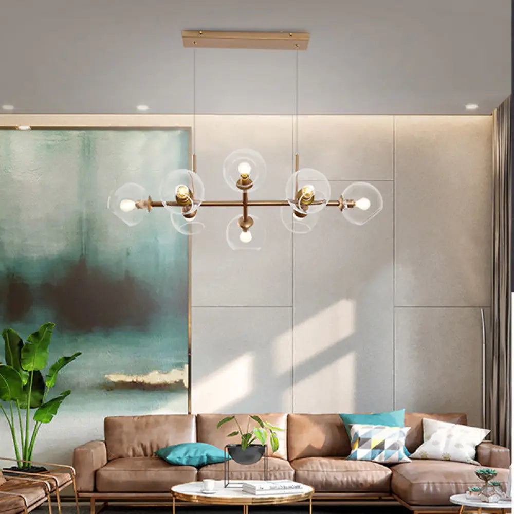 DecorBites™ Modern Gold Hanging Light Kit with Clear Glass Orb Shade - 8 Bulbs, Ideal for Dining Room or Island