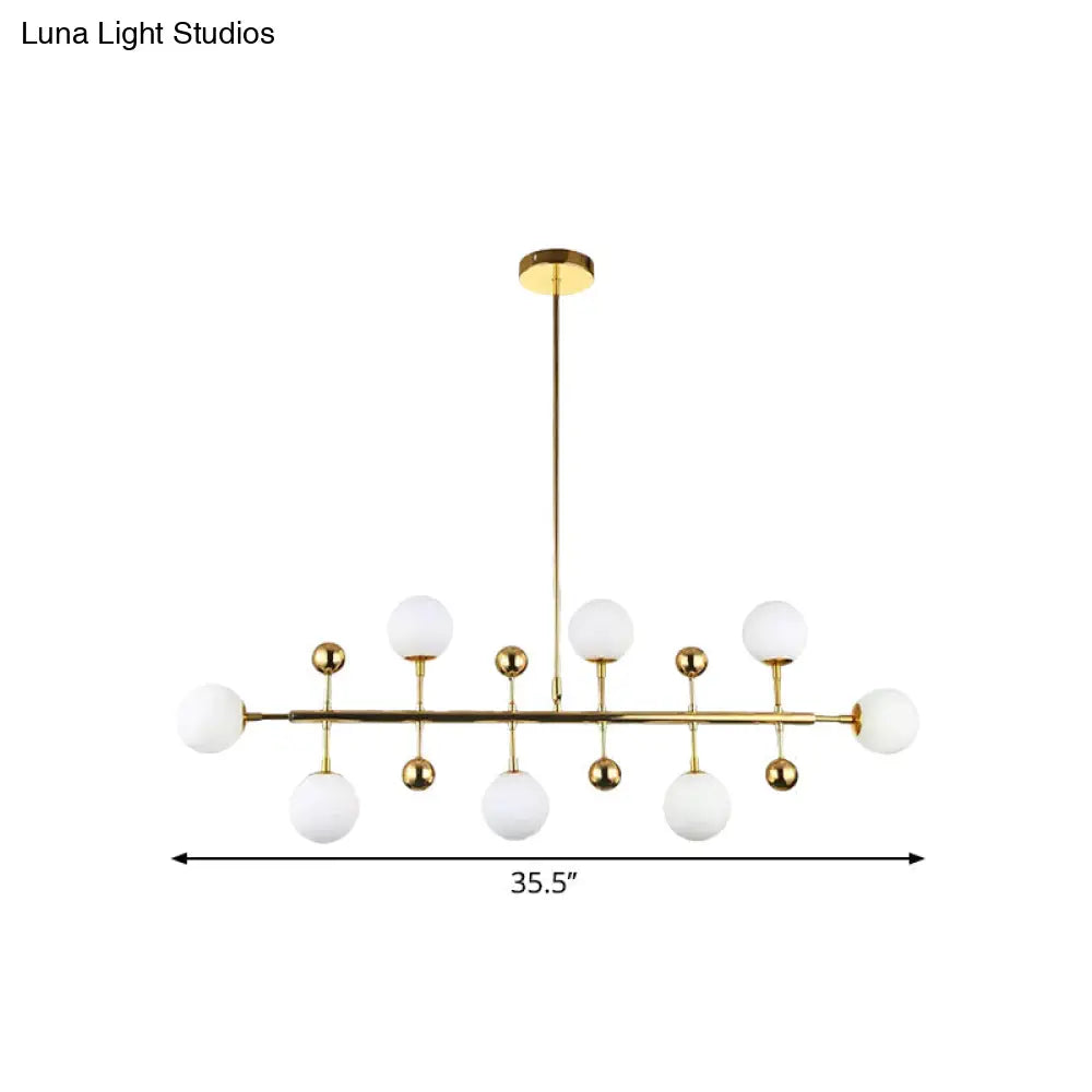 DecorBites™ Modern Gold Hotel Linear Chandelier - Opal Glass, 8 Lights, Ceiling Pendant