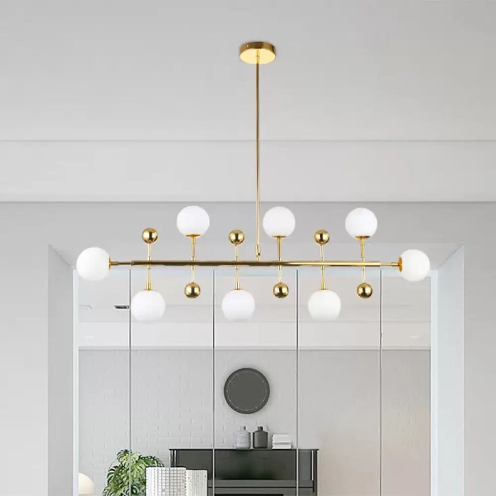 DecorBites™ Modern Gold Hotel Linear Chandelier - Opal Glass, 8 Lights, Ceiling Pendant