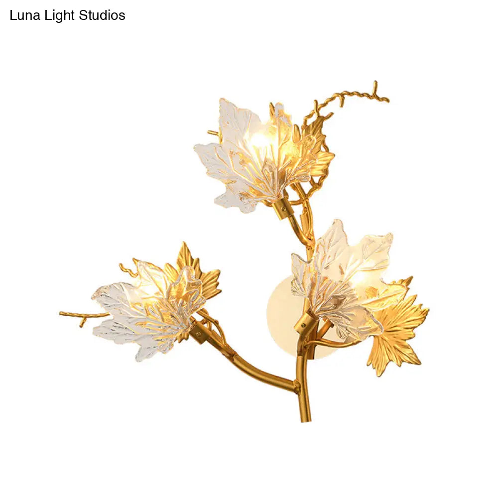DecorBites™ Modern Gold Maple Leaf Glass Sconce - Clear 3-Light Wall Fixture for Dining Room Lighting