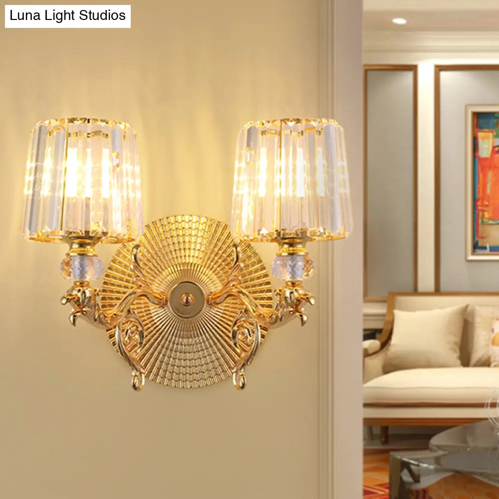 DecorBites™ Modern Gold Tapered Wall Light Fixture - Elegant Crystal Block Sconce for Bedroom - 1/2 Lights