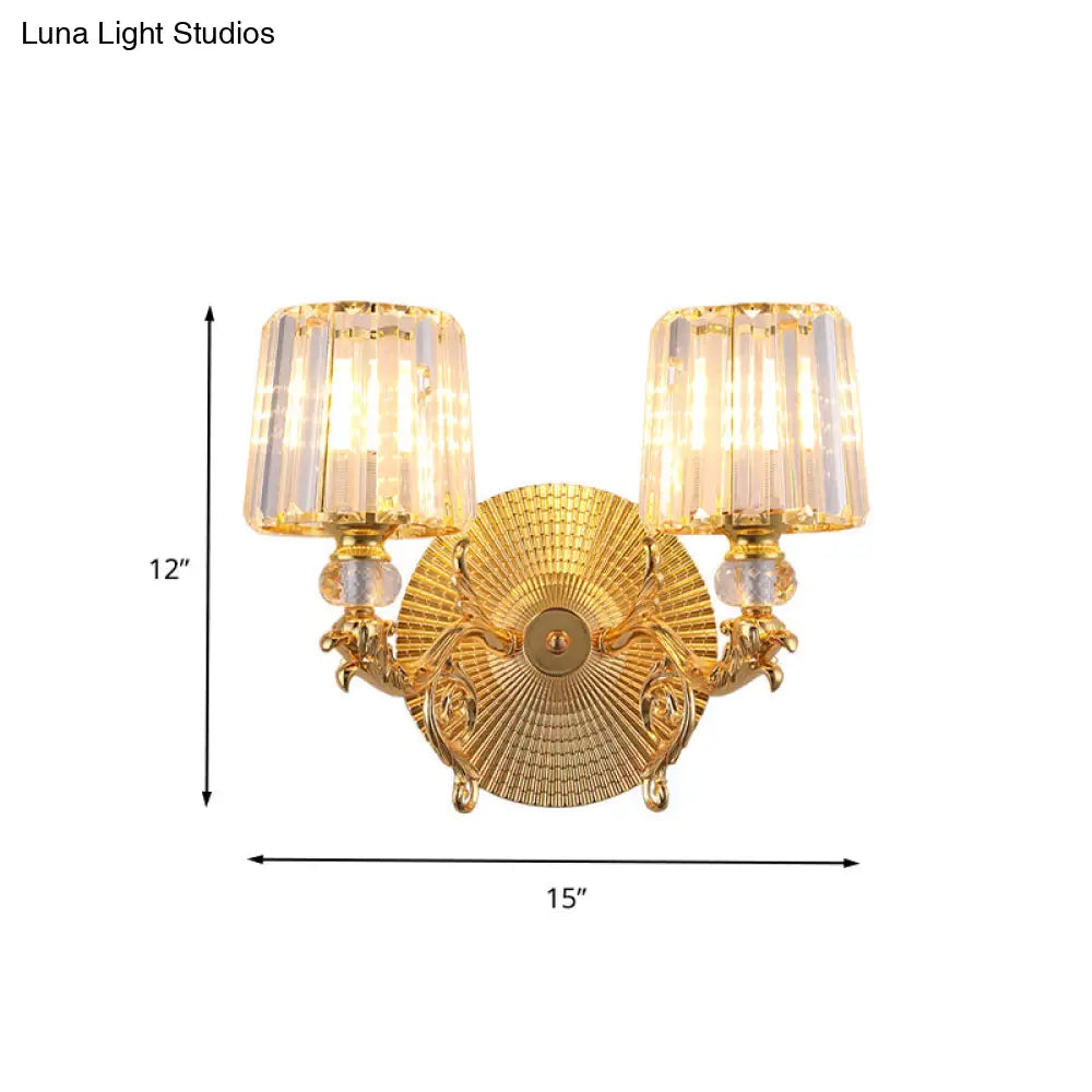 DecorBites™ Modern Gold Tapered Wall Light Fixture - Elegant Crystal Block Sconce for Bedroom - 1/2 Lights