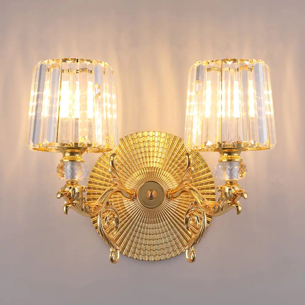 DecorBites™ Modern Gold Tapered Wall Light Fixture - Elegant Crystal Block Sconce for Bedroom - 1/2 Lights
