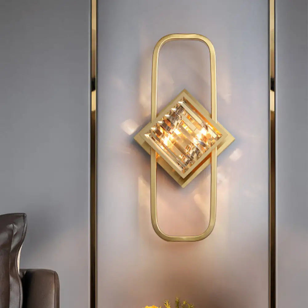 DecorBites™ Modern Gold Wall Lamp with Clear Crystal Blocks - Square Wall Lighting in a Rectangular Frame