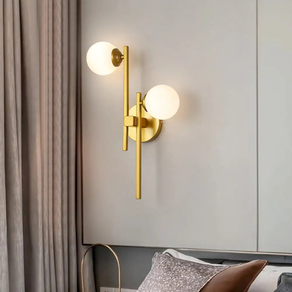 DecorBites™ Modern Gold Wall Lamp with Opal Glass Shade - 2-Light Living Room Wall Lighting