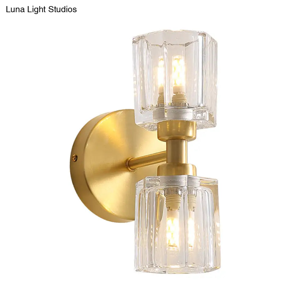DecorBites™ Modern Gold Wall Sconce Lamp with Clear Crystal, 2 Bulbs - Tapered Living Room Lighting