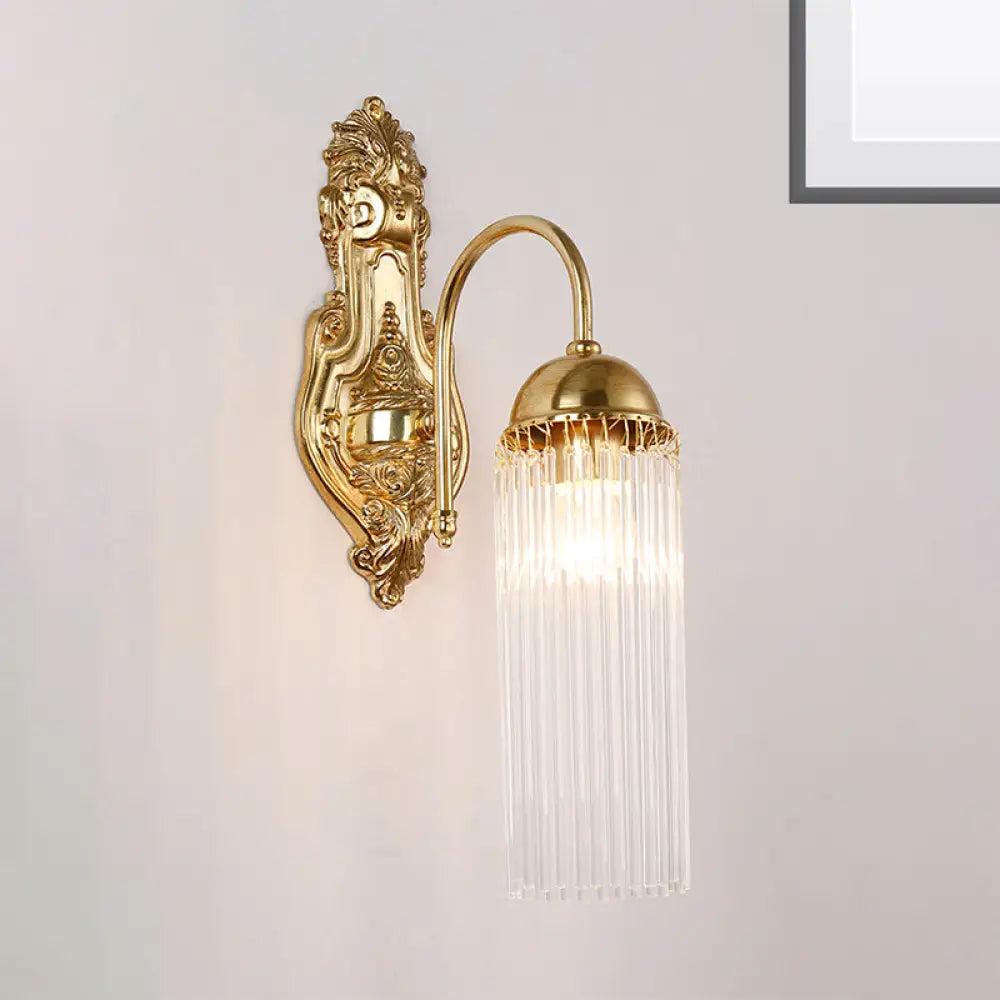 DecorBites™ Modern Gold Wall Sconce Lamp with Clear Crystal & Metal Gooseneck Arm - Tubular Corridor Lighting