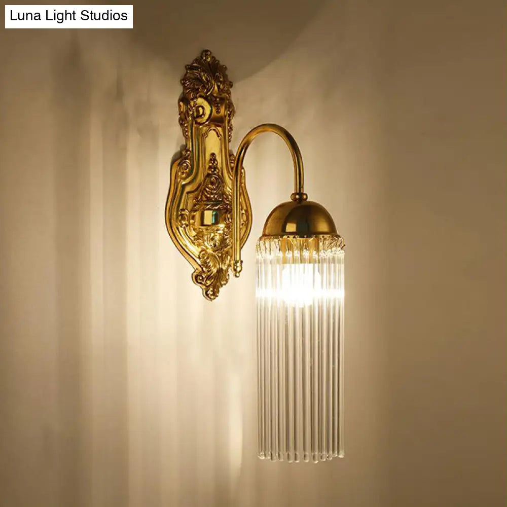 DecorBites™ Modern Gold Wall Sconce Lamp with Clear Crystal & Metal Gooseneck Arm - Tubular Corridor Lighting
