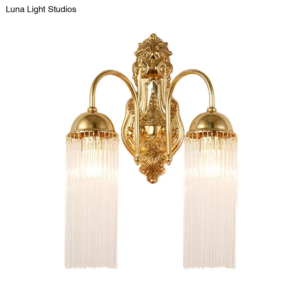 DecorBites™ Modern Gold Wall Sconce Lamp with Clear Crystal & Metal Gooseneck Arm - Tubular Corridor Lighting