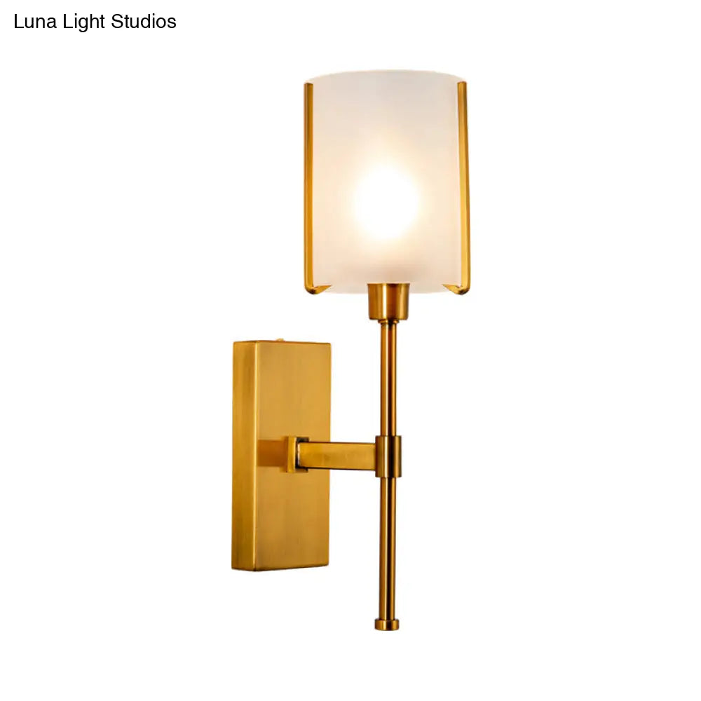 DecorBites™ Modern Gold Wall Sconce Light Fixture with Frosted Glass Shade and Metal Pencil Arm