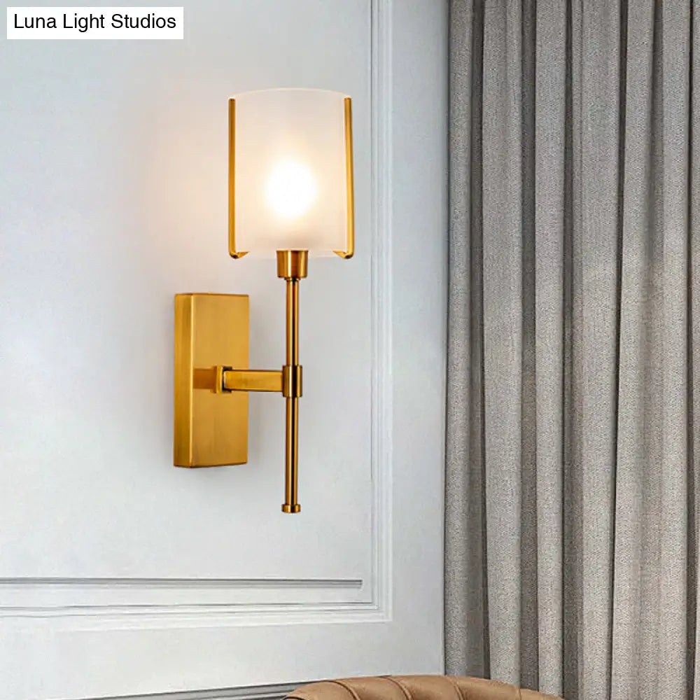 DecorBites™ Modern Gold Wall Sconce Light Fixture with Frosted Glass Shade and Metal Pencil Arm