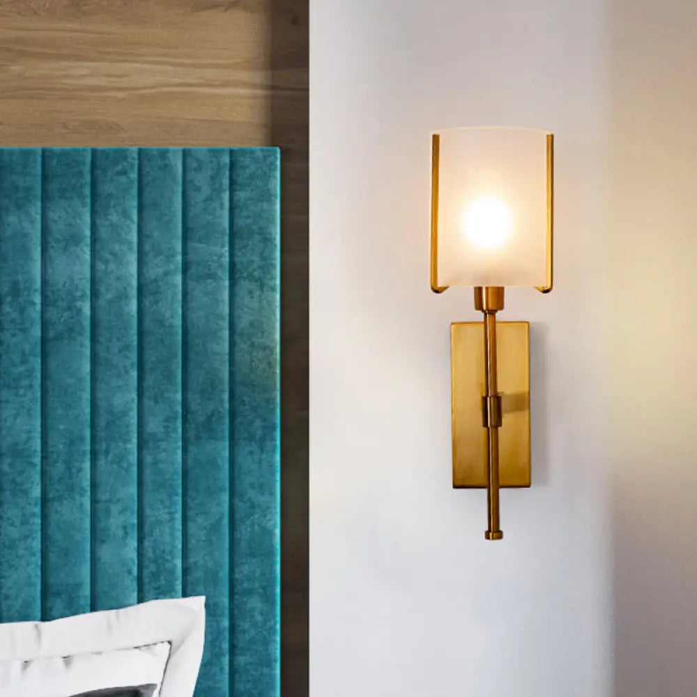 DecorBites™ Modern Gold Wall Sconce Light Fixture with Frosted Glass Shade and Metal Pencil Arm