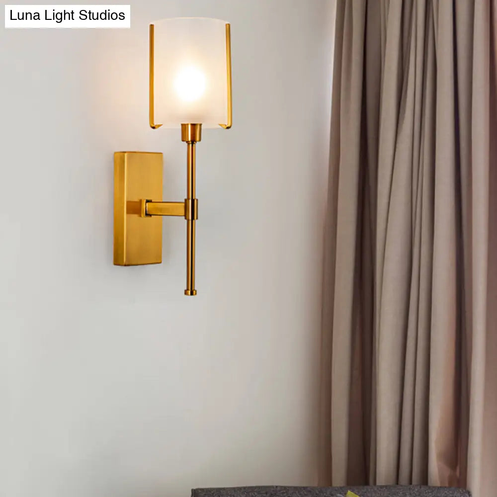 DecorBites™ Modern Gold Wall Sconce Light Fixture with Frosted Glass Shade and Metal Pencil Arm