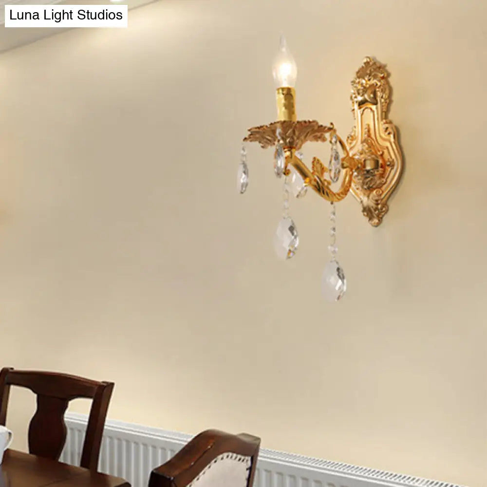 DecorBites™ Modern Gold Wall Sconce with Crystal Drops - 1/2 Lights Metal Candelabra